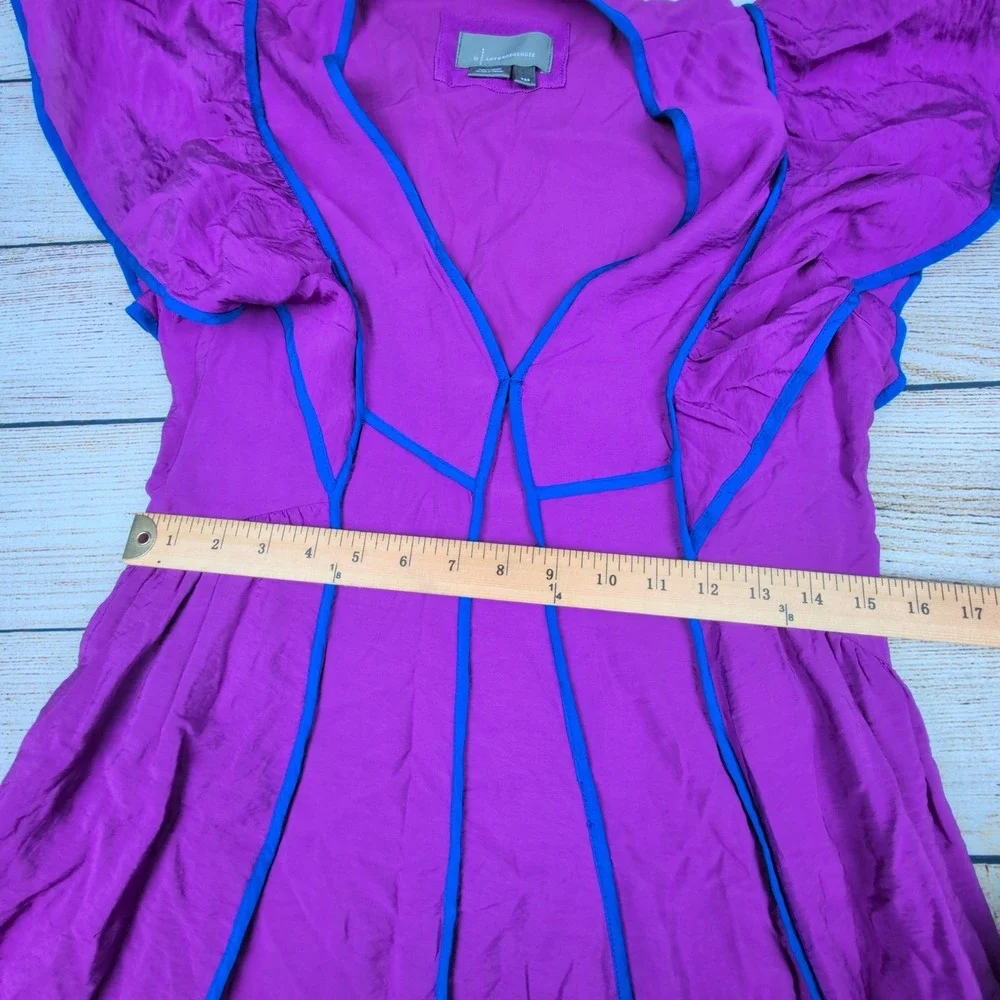 Anthropologie  The Mimi Purple Midi Dress V Neck Ruffle Sleeve ‎ XXS